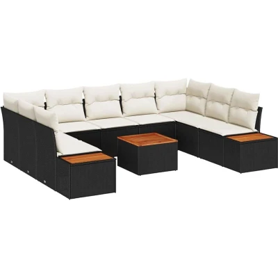 Image of vidaXL 6 Piece Garden Sofa Set with Cushions Black Poly Rattan