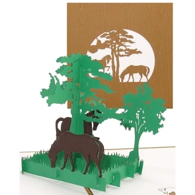 Image of Pop Up Card &quot;Wild Horses in Nature&quot; Horse Cards 3D as Birthday Card, Gift &amp; Invitation for Children&#039;s Decoration, Model Packaging