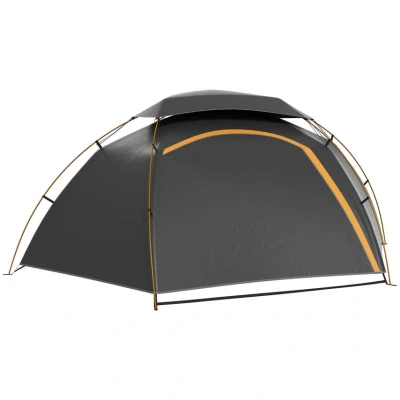 Image of Outsunny 1 2 Man Camping Tent, Dome Tent with Removable Rainfly and Aluminium Frame, 2000mm Waterproof, Portable Bag, for Fishing Hiking Festival, Dark Grey
