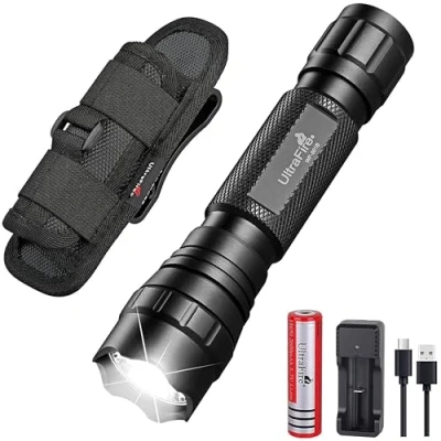 Image of ULTRAFIRE Tactical Torch with Flashlight Holster, 1000 Lumens Single Mode LED Rechargeable Battery and Charger, Duty Belt Holder, WF 501B