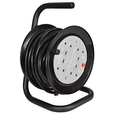 Image of Netagon 4 Gang UK Plug 13A Extension Lead Reeler Cable Reels with Sturdy Frame Strand and Carry Handle (15m Length)
