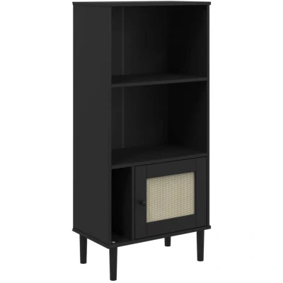 Image of vidaXL Bookcase SENJA Rattan Look Black 60x35x130 cm Solid Wood Pine