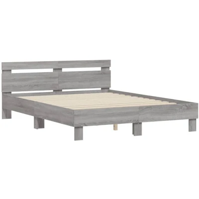 Image of vidaXL King Size Bed Frame with Headboard and Storage Drawers Grey Sonoma Engineered Wood 150x200 cm Modern Design