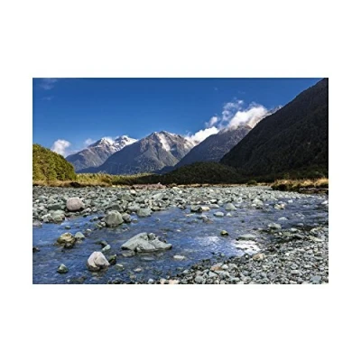 Image of Wee Blue Coo Photo Landscape Mountains New Zealand River Scenic Wall Art Print