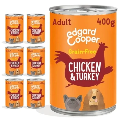 Image of Edgard &amp; Cooper Adult Wet Dog Food Tins Chicken and Turkey (6 x 400g tin), Grain Gluten Free, Natural ingedients fresh meat, full of essential amino acids for healthy insides