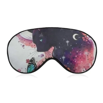Image of Sleeping Eye Mask Cat and Butterfly Blockout Sleep Comfortable Patch Blindfold for Women Men
