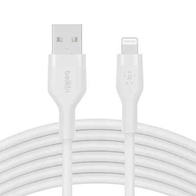Image of Belkin BoostCharge Flex Silicone USB Type A to Lightning Cable (3M/10FT), MFi Certified Charging for iPhone 14/14 Plus, 13, 12, Pro, Max, Mini, SE, iPad and More White