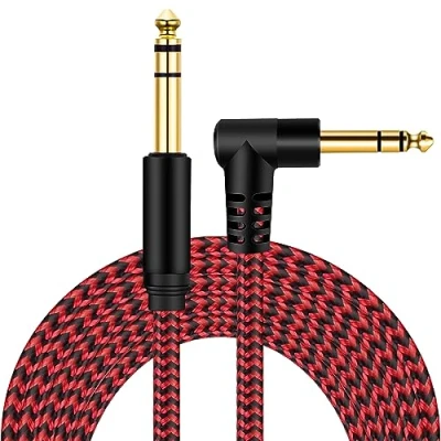 Image of 1/4 Inch TRS Instrument Cable 10Ft Red,BELIPRO 6.35mm to Stereo Audio Male Right Angle Straight for Electric Guitar, Bass, Keyboard,Mixer,Amplifier,Speaker,Equalizer.……