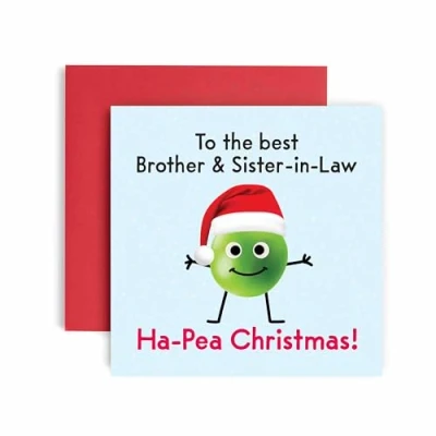 Image of Huxters Christmas Cards for Women Ha Pea Brother and SIster in Law Happy Card Funny (Brother Law)