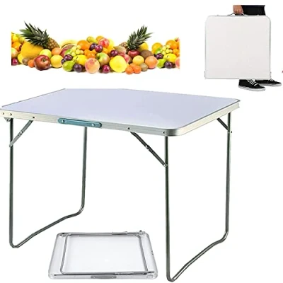 Image of YouseaHome 2.6ft Folding Camping Picnic Table Portable Dining Party Kitchen BBQ Table,for Table, Garden Party,Garden Outdoor,with Carrying Handle,White 80x60x69cm