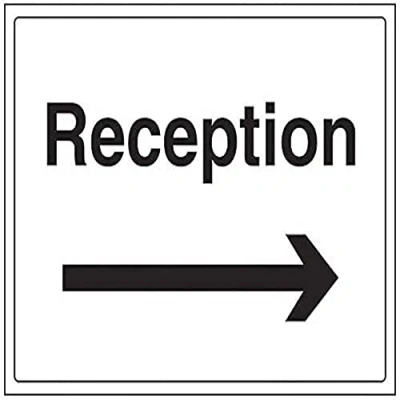 Image of V Safety Reception/Arrow Right Sign 400mm x 300mm 1mm Rigid Plastic