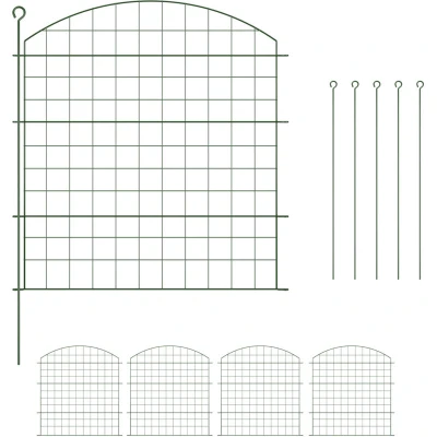 Image of Relaxdays Garden Fence, 5 Border Panels for Pond, HxW: 78 x 75 cm each, Arch, Metal, Lawn &amp; Bed Edging, Push In, Green, Steel