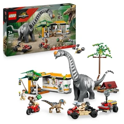 Image of LEGO Jurassic World Raptor &amp; Titanosaurus Tracking Mission Dinosaur Toy incl. 3 Minifigures, Off Road Car Motorbike Gift for 7+ Year Old Boys Girls 76973