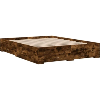 Image of vidaXL Bed Frame with Drawers without Mattress Smoked Oak 140x200 cm