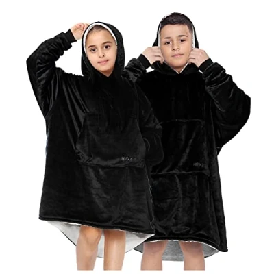 Image of GC GAVENO CAVAILIA Kids Oversized Hoodie Fluffy Wearable Sweatshirt Black Sherpa Hooded Blanket One Size Fit All, 728894,