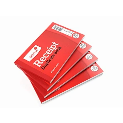Image of Silvine 63 x 106mm Duplicate Cash Receipt Book Gummed (30 Receipts) Pack of 4, Red