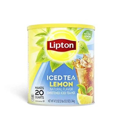 Image of Lipton Iced Tea Natural Lemon Makes 20 Quarts Net weight 47.2oz (2lbs 15.2oz) 1.34kg