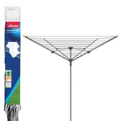 Image of Vileda 4 Arm Rotary Dryer, Outdoor Clothes Airer with 45m washing Line, Silver