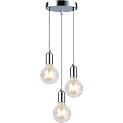 Image of Modern Spiral 3 Pendant Light Fitting, Retro E27 Edison Style Lamp Holder ,Suspended Ceiling Fitting Chrome