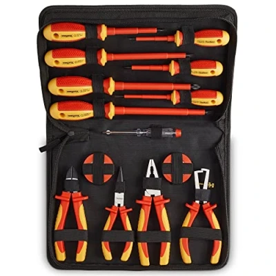 Image of VonHaus Electrician Screwdriver and Pliers Tool Set Insulated for Safe Electrical Work 1000V VDE Tested Includes Voltage Tester, Wire Stripper, Tape Electricians Tools