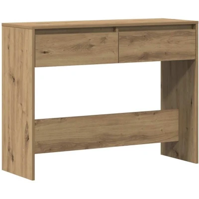 Image of vidaXL Console Table Artisan Oak Engineered Wood, 100x35x76.5cm, 2 Drawers, Modern Style, Living Room/Entryway Furniture