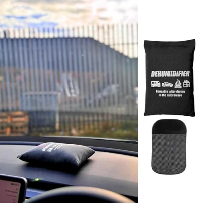 Image of ADEPTNA 2 Pack Car Dehumidifier Bags with Anti Slip Pads Eliminates Foggy Windscreen Reusable Moisture Absorber for Car, Van, Caravan, &amp; Home Damp Condensation Remover (1kg (Pack of 2))