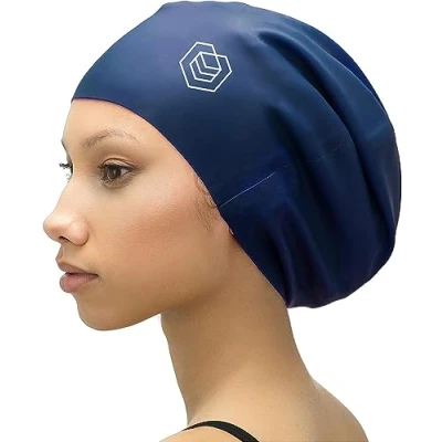 Image of SOUL Cap Large Swimming for Long Hair Designed Hair, Dreadlocks, Weaves, Extensions, Braids, Curls &amp; Afros Women Men Silicone (Navy, Medium)