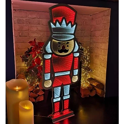 Image of Samuel ALEXANDER 87cm LED Infinity Standing Christmas Nutcracker Decoration with Metal Base in Red &amp; White