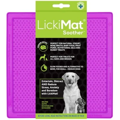 Image of LickiMat Classic Soother, Dog Feeding Mat for Boredom and Anxiety Relief, Ideal Food, Treats, Yoghurt or Peanut Butter, Lick Mats, Fun Alternative to a Slow Feeder Bowl, Purple