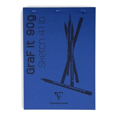 Image of Clairefontaine 96732C Graf&#039;It Stapled Pad 80 Sheets Plain Sketch Drawing Paper Detachable A6 10.5x14.8 cm 90g Midnight Blue Cover Pack of 5 pads