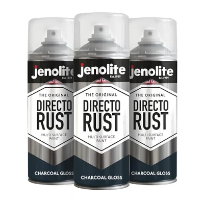 Image of JENOLITE Directorust Gloss Spray Paint CHARCOAL GREY 3 x 400ml Direct To Rust For Metal Multi Surface Wood, Metal, Plastic, Ceramic RAL 7016