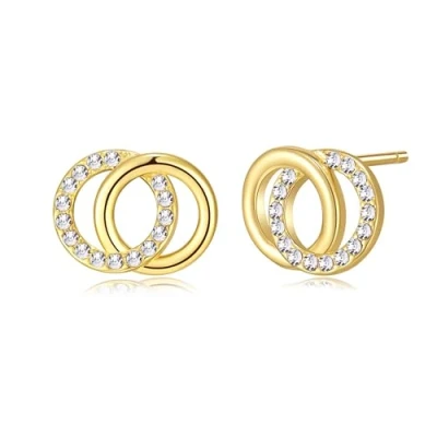 Image of Philip Jones Gold Plated Circle Link Earrings Created with Zircondia® Crystals