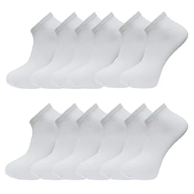 Image of Mens Plain Trainer Socks WHITE Black 12 Pack Dozen Multipack Ankle (UK 6 11, PAIRS)