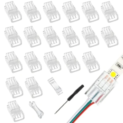 Image of EPLZON 3 Pin 8 mm LED Strip Connector Light to Wire Quick RGB Lights Adapter Clear Unwired Gapless Track Lighting for 5050 Light(20pcs)