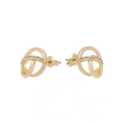 Image of Karen Millen Crystal Ribbon Stud Earrings for Women (Gold/Black Diamond Crystal)