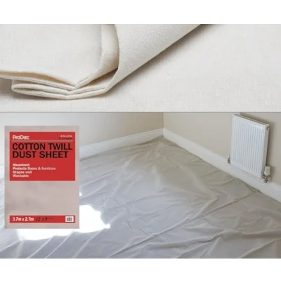 Image of Professional Painting Decorating 100% Cotton Twill Reuseable And Washable Dust Sheet 12 x 9FT (3.7 2.7M)