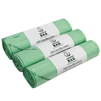 Image of 240 Litre x 15 Bags Compost Bag Compostable Wheelie Bin Liner Biodegradeable Sacks/Liners EN 13432 240L with Composting Guide