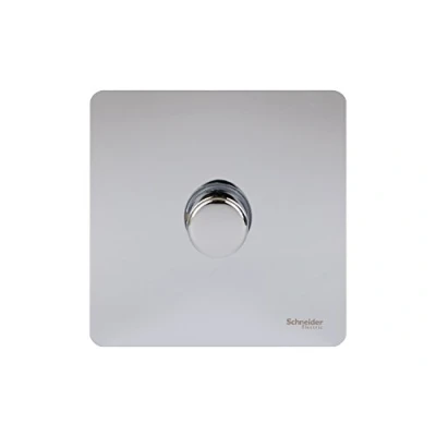 Image of Schneider Electric Ultimate Screwless Flat Plate Single Rotary 2 Way Dimmer Light Switch, Main and Low Voltage, 400W/VA, GU6412CPC, Polished Chrome