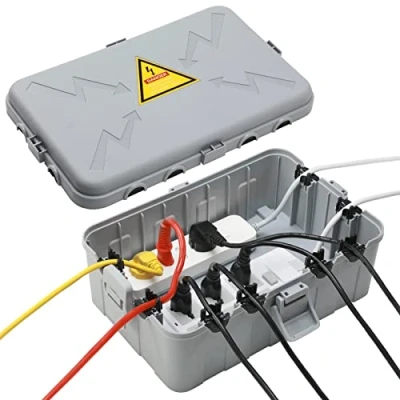 Image of Large Outdoor Electrical Box,IP54 Waterproof Outlet Covers,Weatherproof Extension Cord Covers Protect Outlet, Plug,Timer,Holiday Light,32x22x13cm,Grey