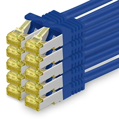 Image of 1aTTack.de Cat.7 Network Cable 1m Blue Pack of 10 Cat7 Ethernet LAN Raw Gb s SFTP PIMF LSZH Set Patch with Rj 45 Plug Cat.6a