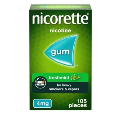 Image of Nicorette Freshmint 4mg Gum (105 Pieces), Discreet and Fast Acting Stop Smoking Aid to Ease Cravings, Nicotine with Pleasant Flavour, Chewing