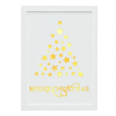 Image of Light Up LED Merry Christmas Xmas Wooden Wall Plaques Festive Indoor Room Decoration Tree