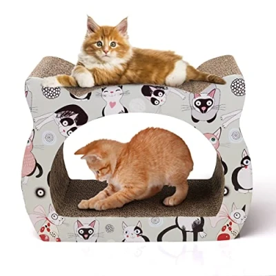 Image of Nobleza Cat scratch Post Scratching Board Shape Kitten Lounge Cardboard Scratcher with Catnip