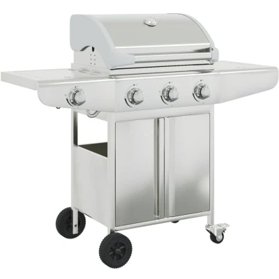 Image of vidaXL Gas BBQ Grill with 4 Burners Silver Stainless Steel
