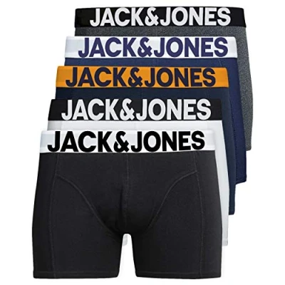 Image of Jack &amp; Jones 12204864 Men&#039;s Boxer Shorts Set of 5 White Black Blue Grey Trunks, Pack Mix 2, S