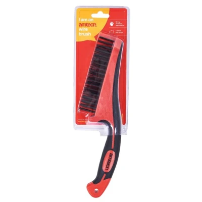 Image of Amtech Multi Purpose Wire Brush for Cleaning Parts, Removing Rust, and More, Easy to Use with Ergonomic Handle, Home DIY, Durable Long Lasting Steel Bristles