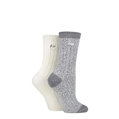 Image of Women&#039;s 2 Pair Jeep Super Soft Ribbed Boot Socks Slate / Cream 4 8 Ladies
