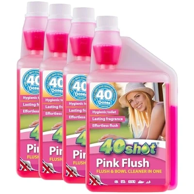 Image of 40Shot Pink 4 Pack x 1L Flush Rinse Concentrate 160 Doses Limescale Prevention &amp; Fresh Water Biodegradable pH Neutral