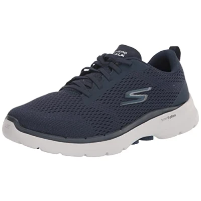 Image of Skechers Women&#039;s Go Walk 6 Sneaker, Navy Textile White Trim, 9 UK