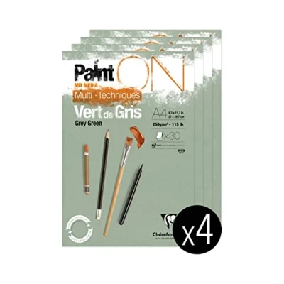 Image of Clairefontaine 975705C A glued pad of Paint&#039;On drawing paper 30 sheets 21x29.7 cm 250g, Verdigris Pack 4 pads